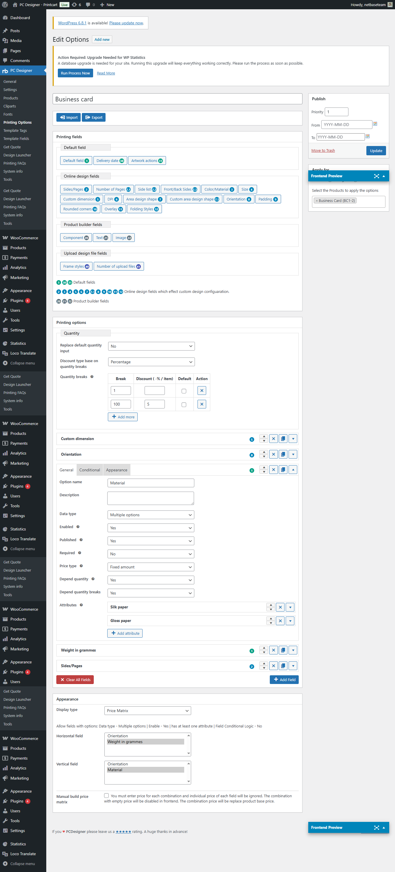 How to Set Up Printing Options and Pricing Matrix in Printcart for WordPress (Complete Guide)