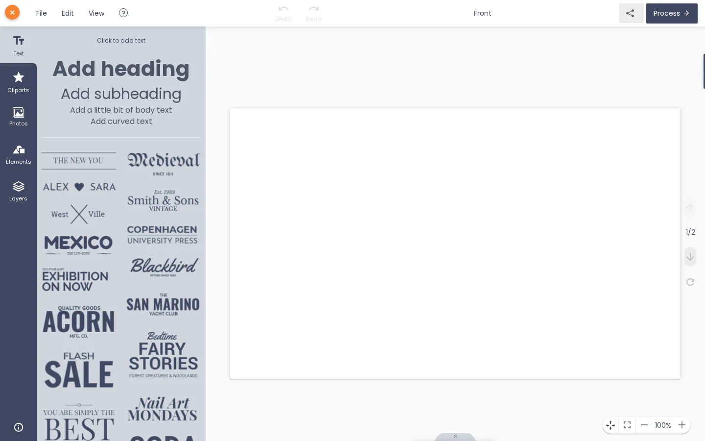 The Printcart designer opened from a business card page