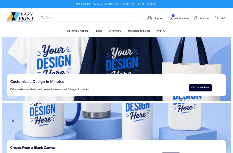 Home page of Easy Print, a Printcart client store