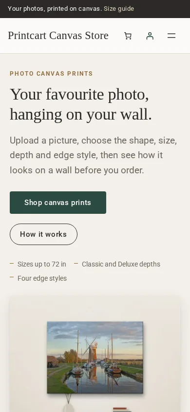 Home page of the canvas demo store on a phone screen