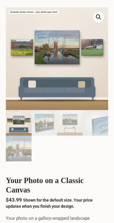 The classic canvas product page of the canvas demo store on a phone screen