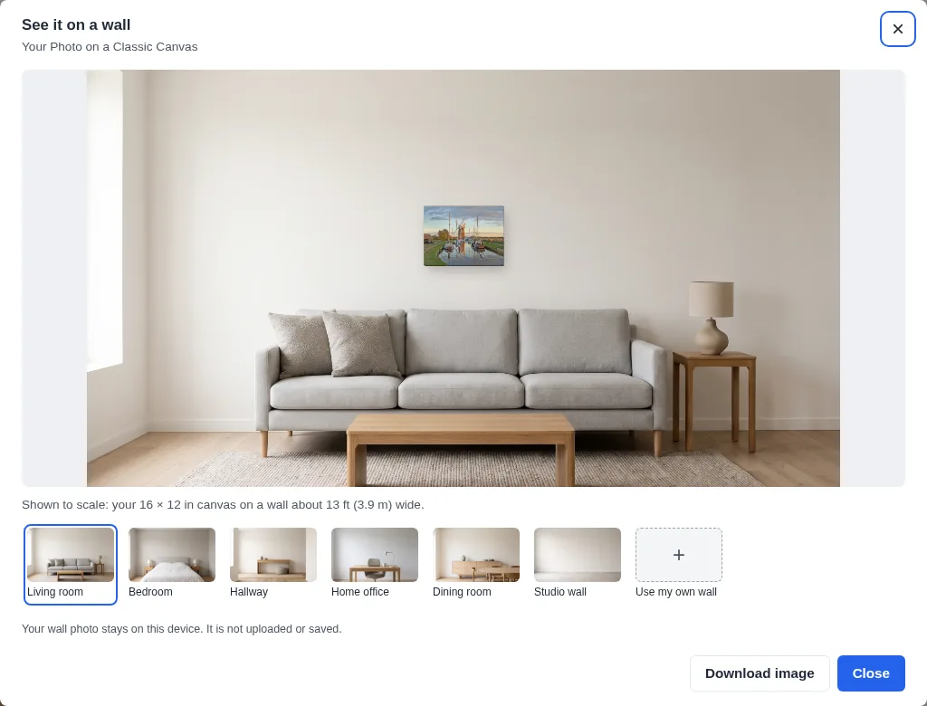 See it on a wall preview of the canvas demo store