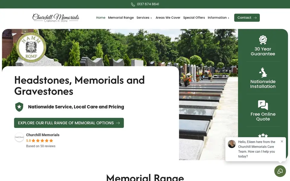 Enhanced Customer Experience for Memorial Products and Services: the client's live home page