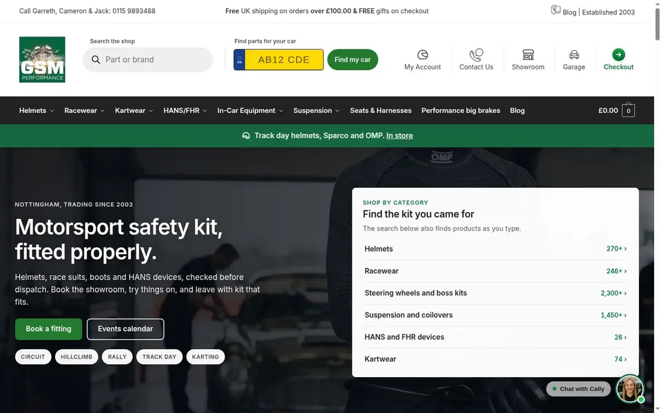 Transforming Ordering Experience for a Motorsport Merchandise Retailer: the client's live home page