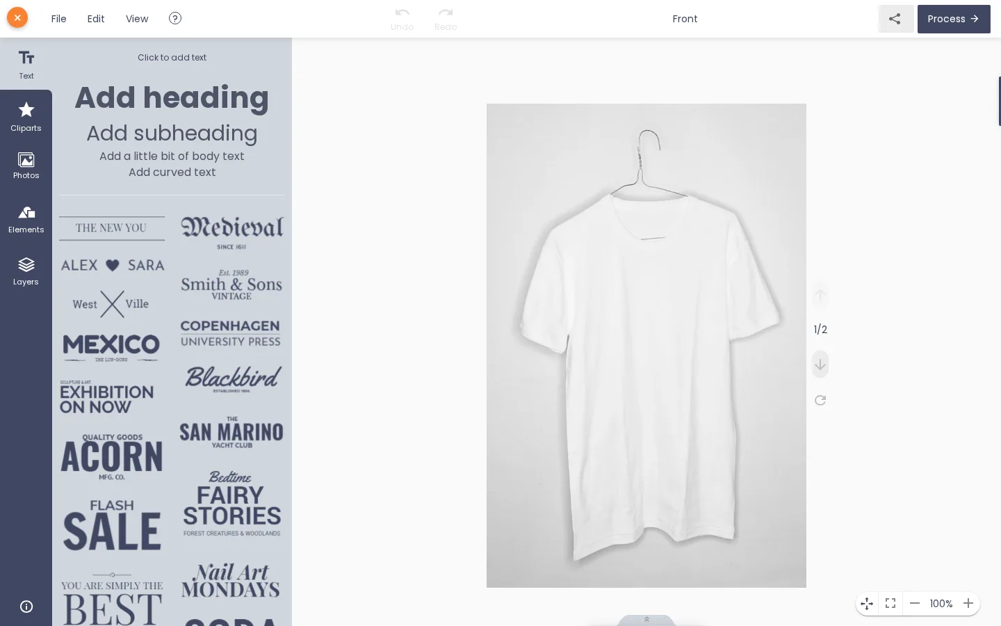 The Printcart designer opened from the T-shirt page