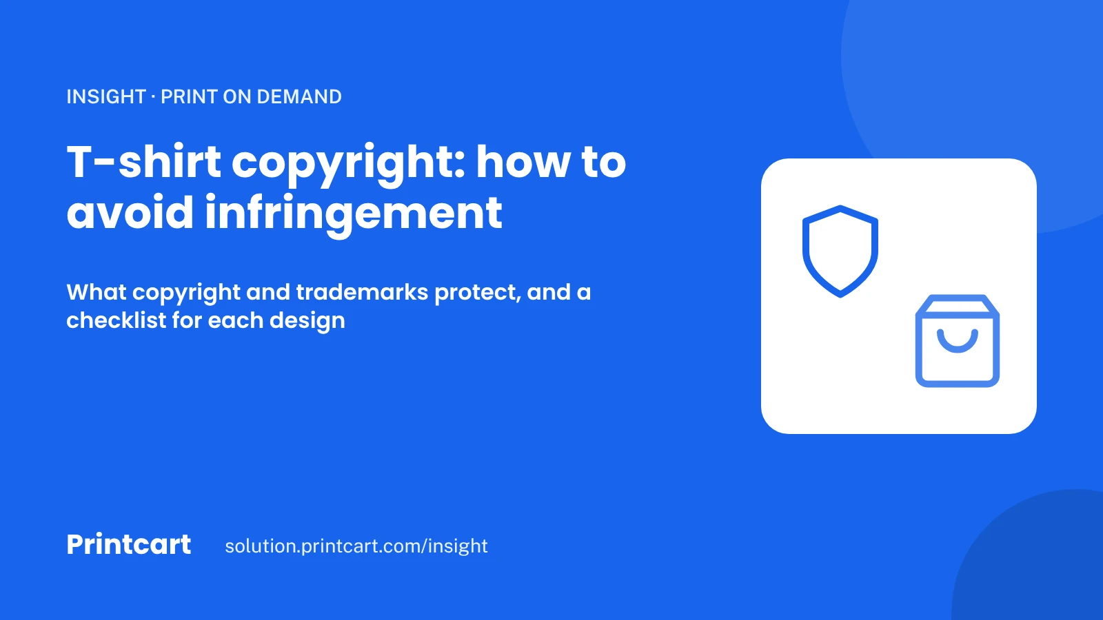 Cover: T-shirt copyright and how to avoid infringement, with a shirt and a shield icon
