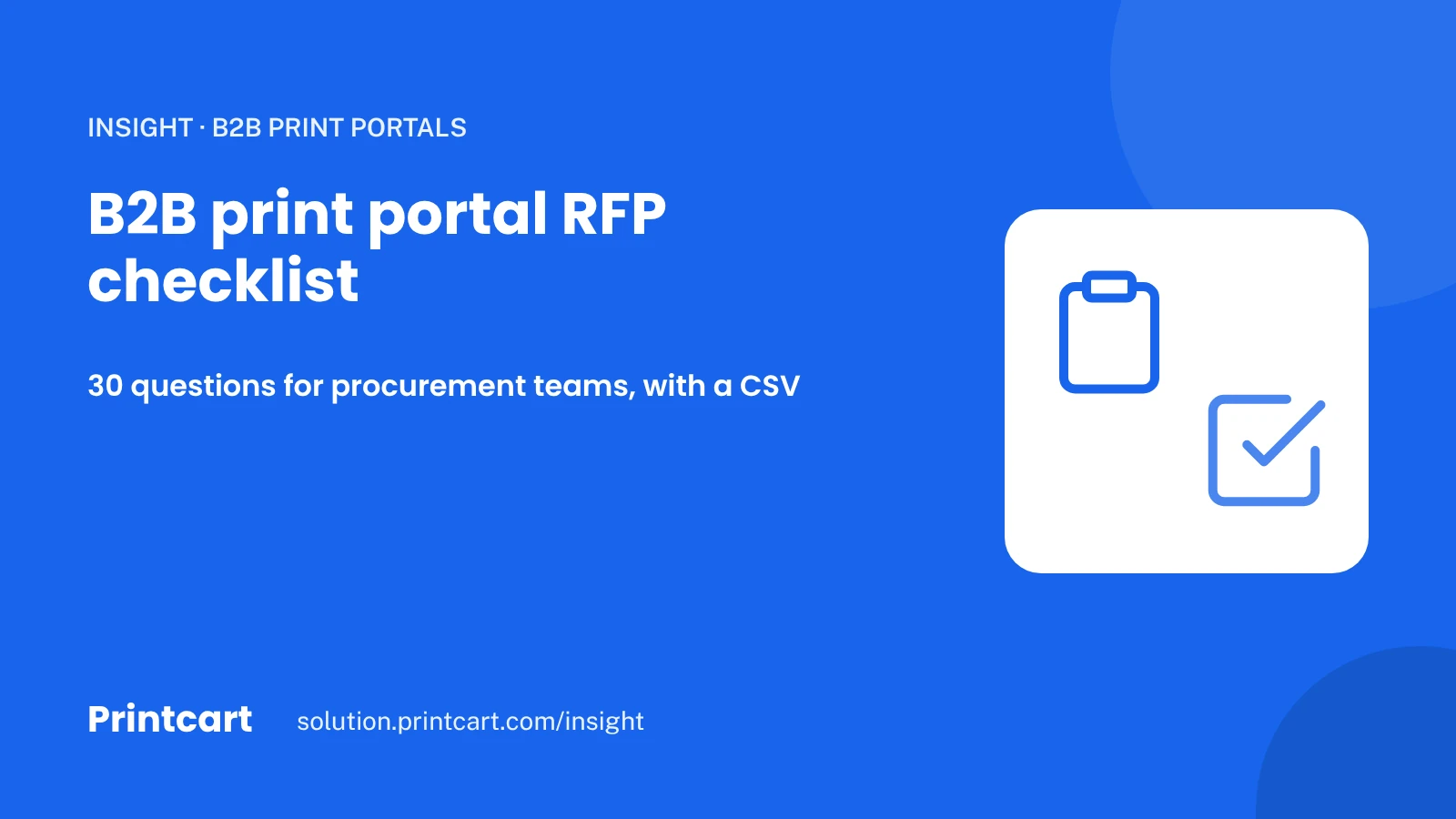 Cover: an RFP checklist of 30 questions for procurement teams buying a B2B print portal