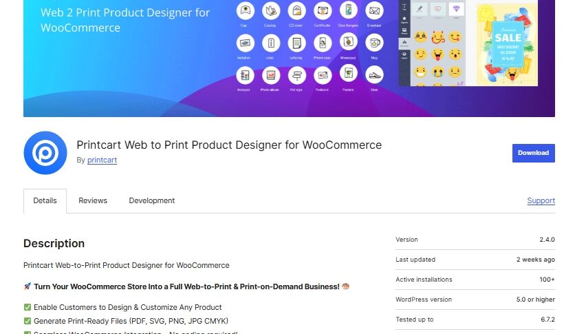 The Printcart Store plugin listing on WordPress.org