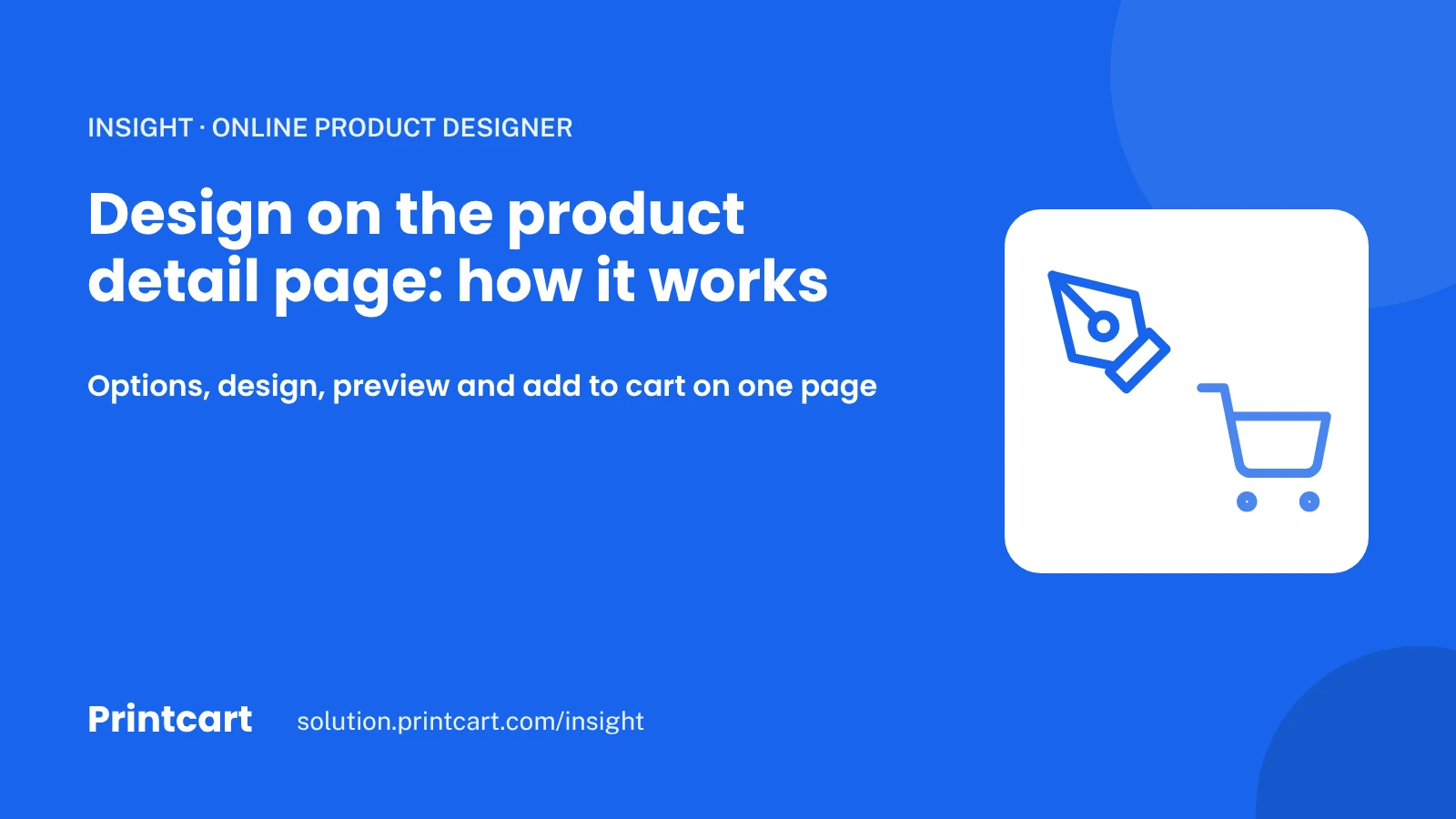 Cover: how designing on the product detail page works, with a pen tool and a shopping cart icon