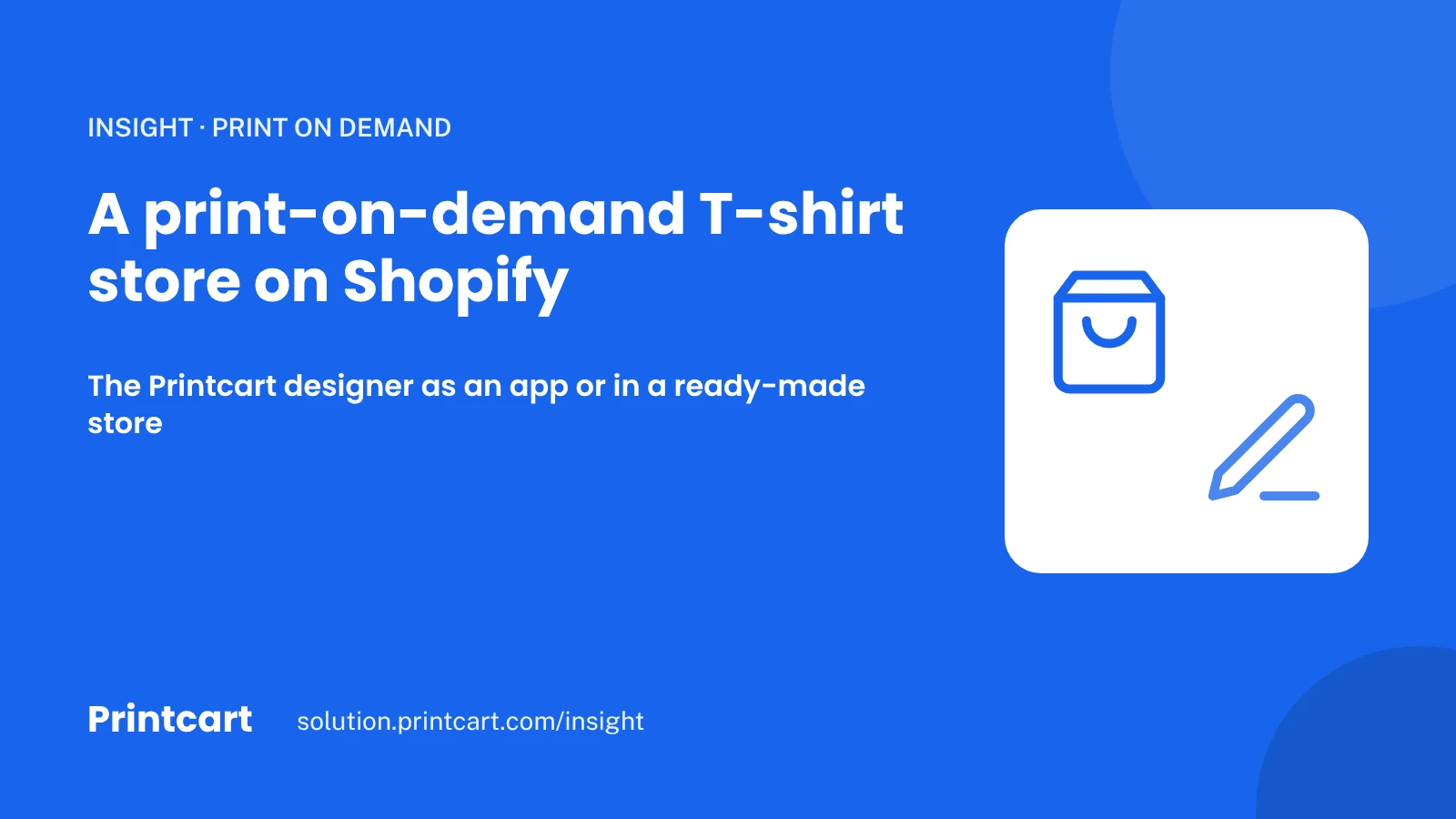 Cover: a print-on-demand T-shirt store on Shopify, app or full store, with a shirt and a shopping bag icon