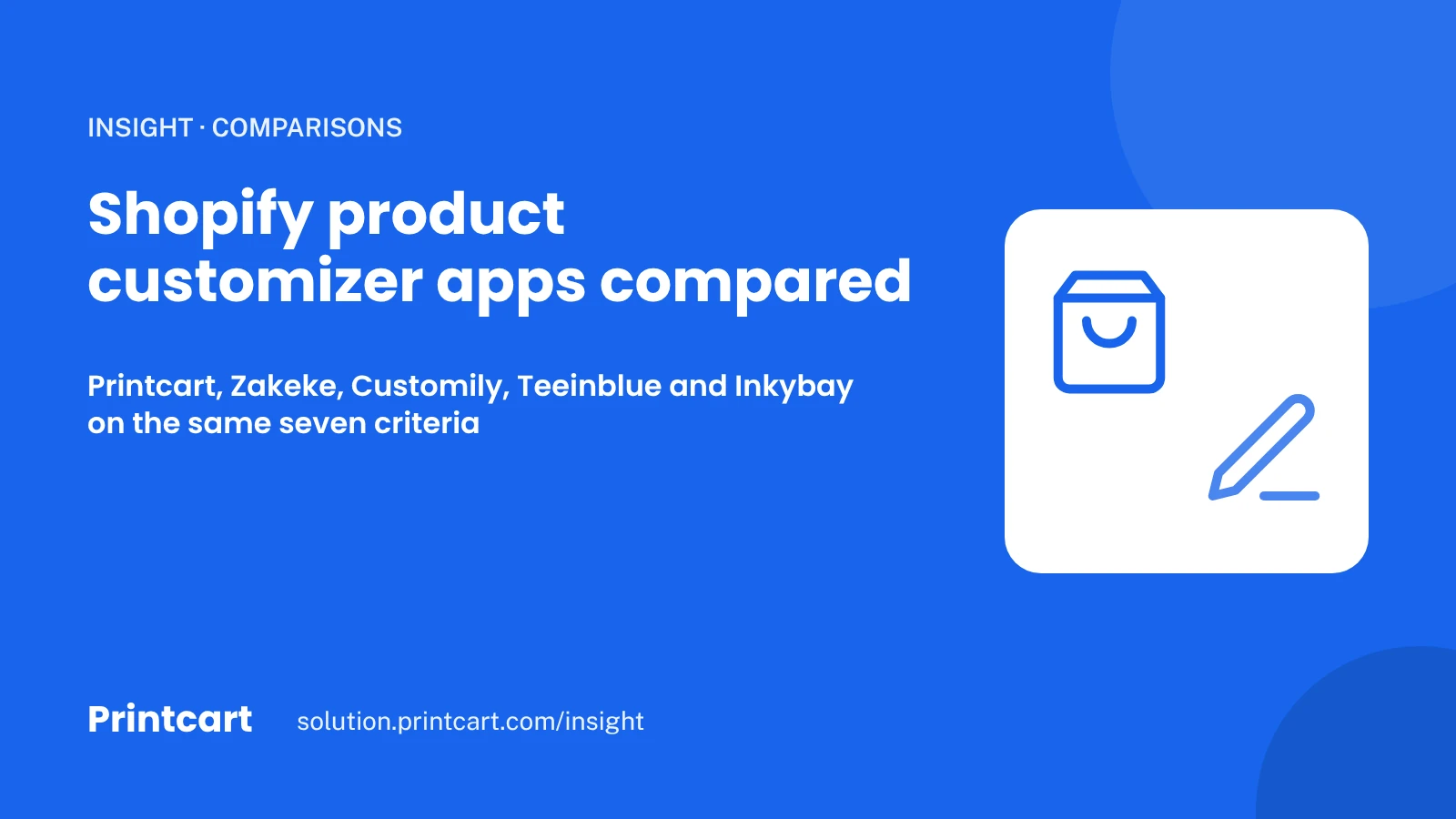 Cover: Shopify product customizer apps Printcart, Zakeke, Customily, Teeinblue and Inkybay compared