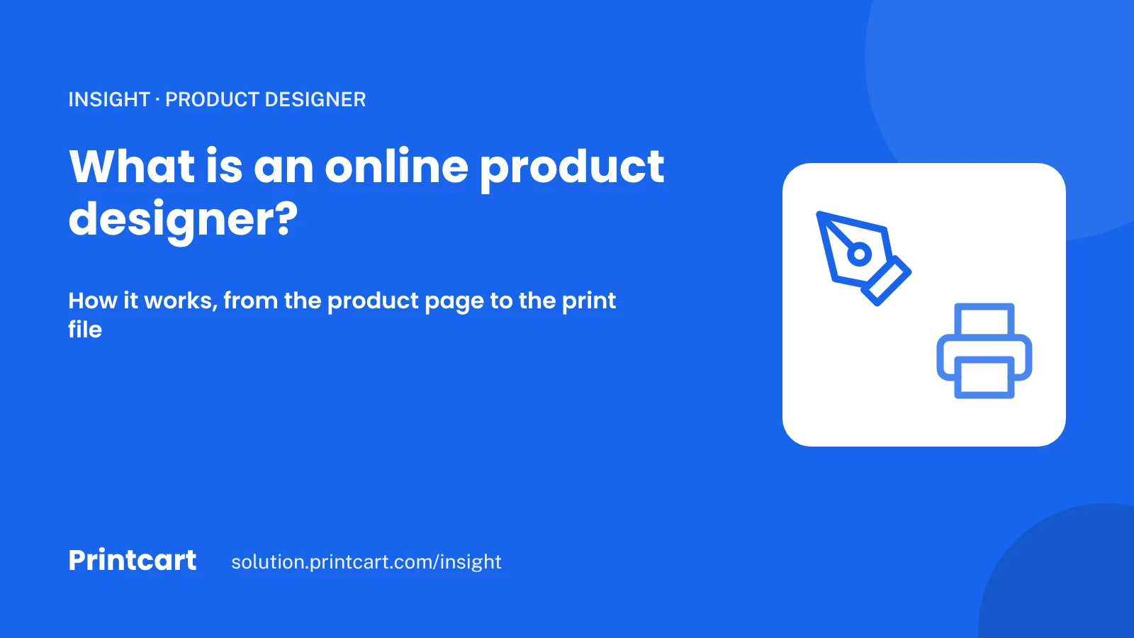Cover: what an online product designer is and how it works, with a pen tool and a printer icon